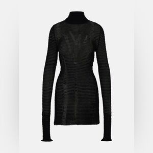 MM6 MAISON MARGIELA black wool blend turtleneck sweater dress with back slit GUC